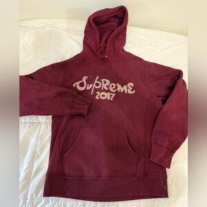 Supreme New York 2017 Embroidered Brush Logo Hoodie Sweatshirt Made In Canada M